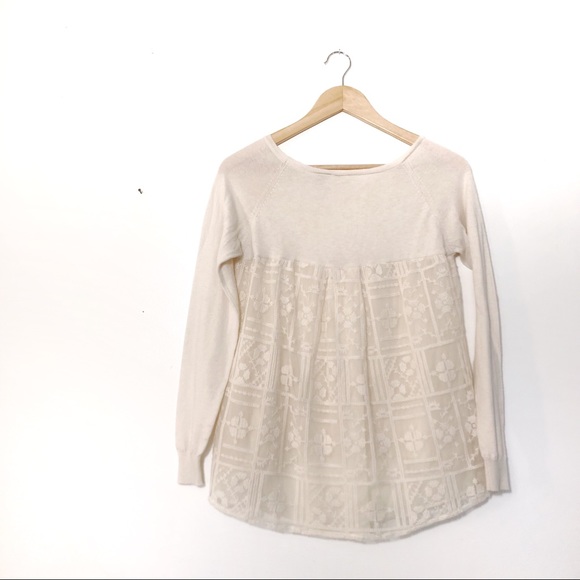 Anthropologie lightweight cream lace back sweater - Picture 2 of 7